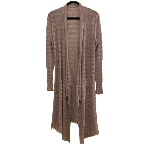 FREE PEOPLE Taupe Shadow Stripe Knit Boho Duster Open Cardigan Sz S - Picture 1 of 6